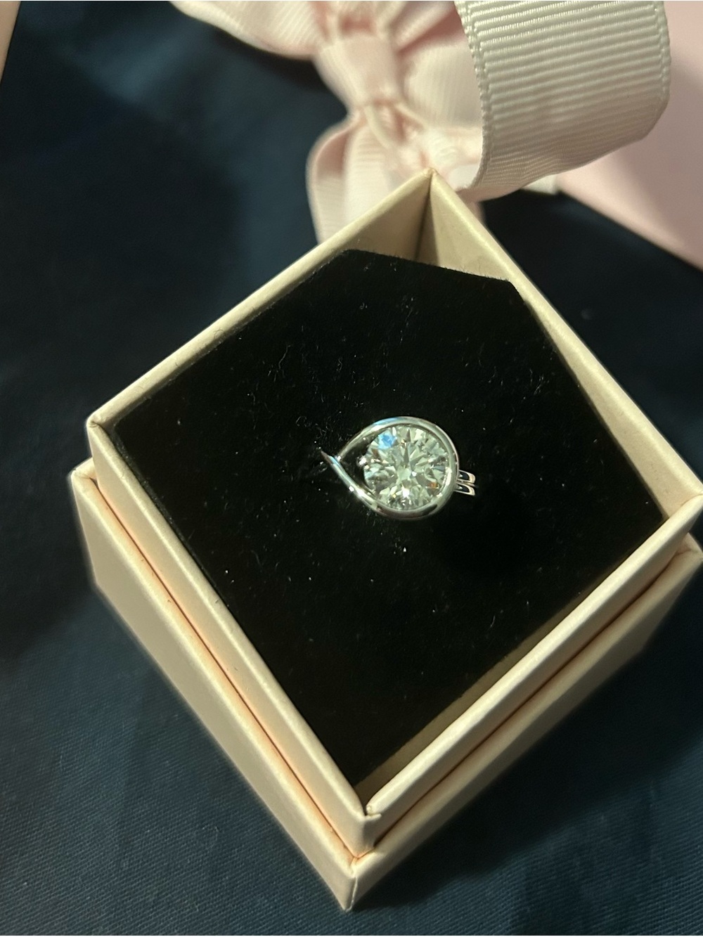Pandora  White Gold Solitaire Ring with 2.09 carat lab grown diamond. Size 7.25